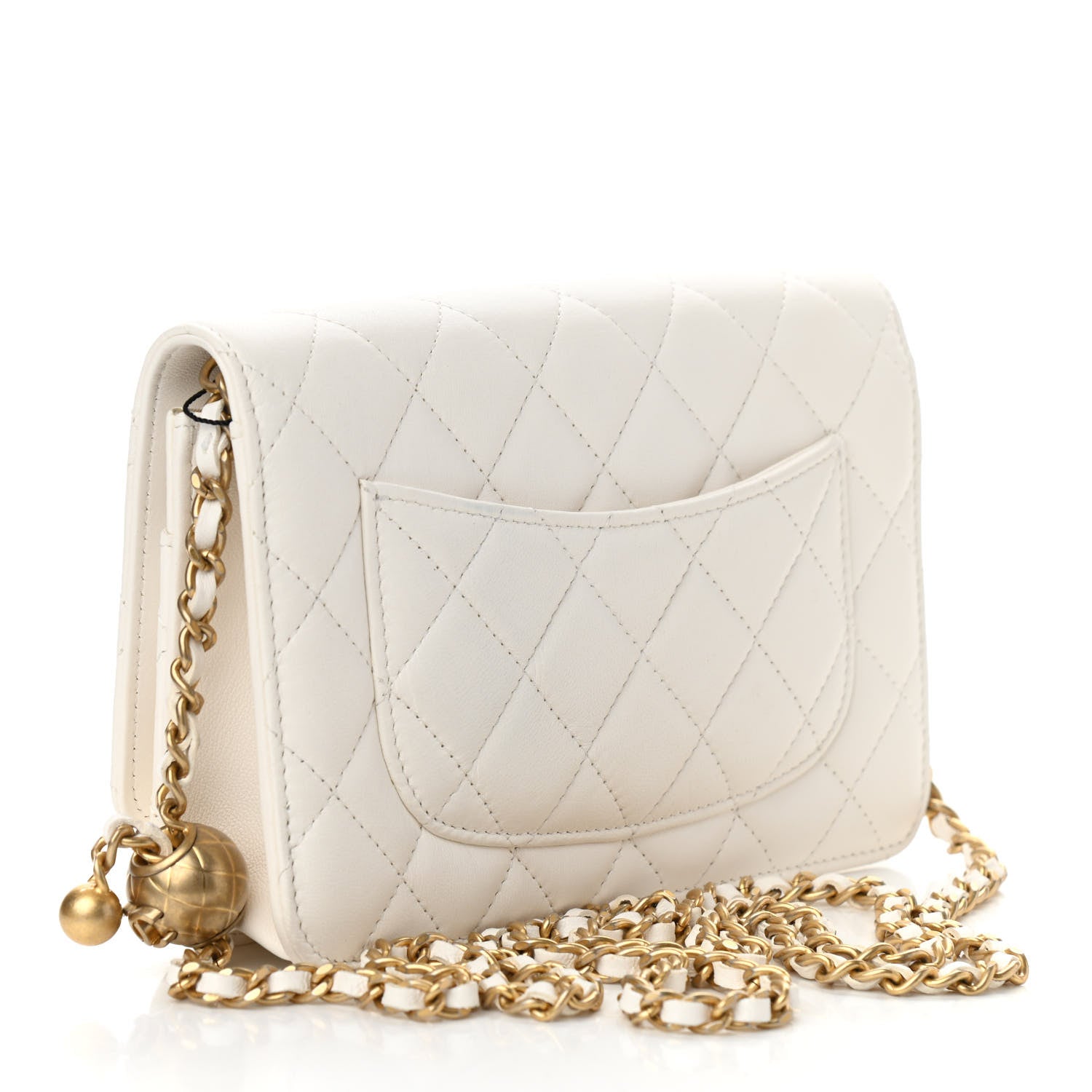 Chanel Lambskin Quilted CC Pearl Crush Wallet on Chain WOC White 3 of 23