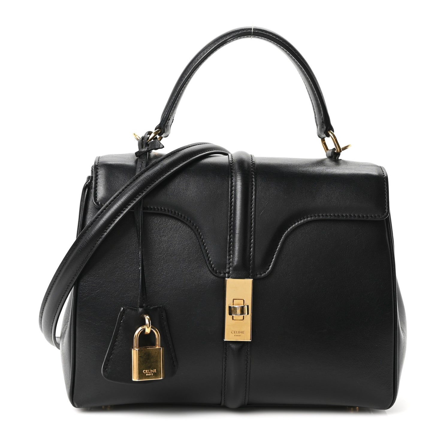 Satinated Calfskin Small 16 Top Handle Bag Black