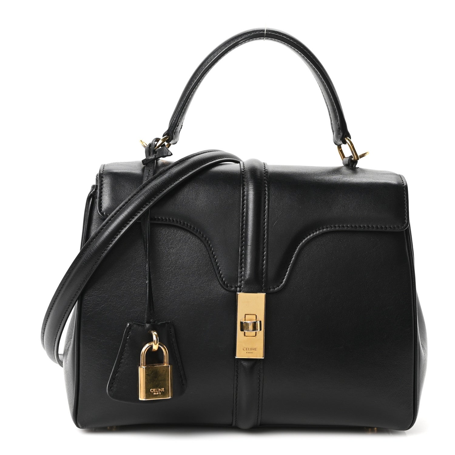 Celine Satinated Calfskin Small 16 Top Handle Bag Black 1 of 10