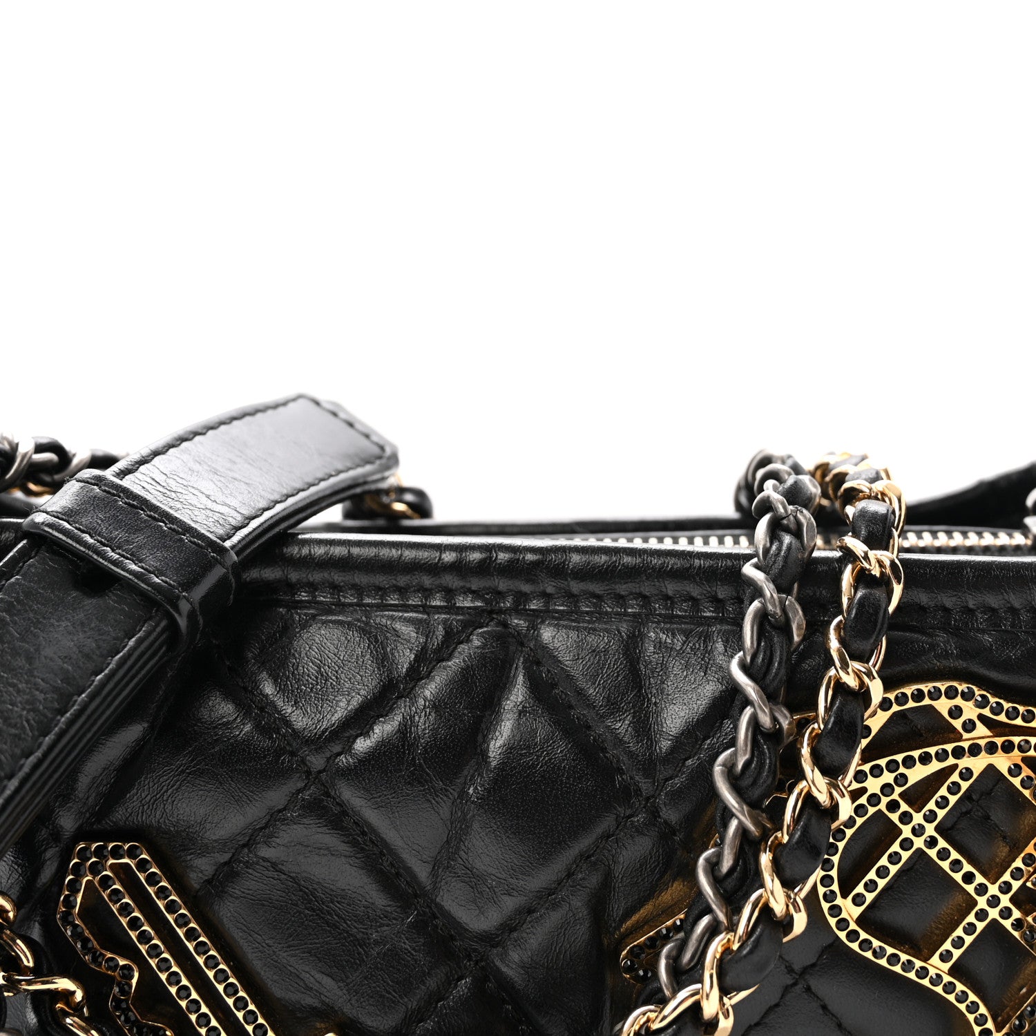 Chanel Aged Calfskin Quilted Charms Small Gabrielle Hobo Black 8 of 10