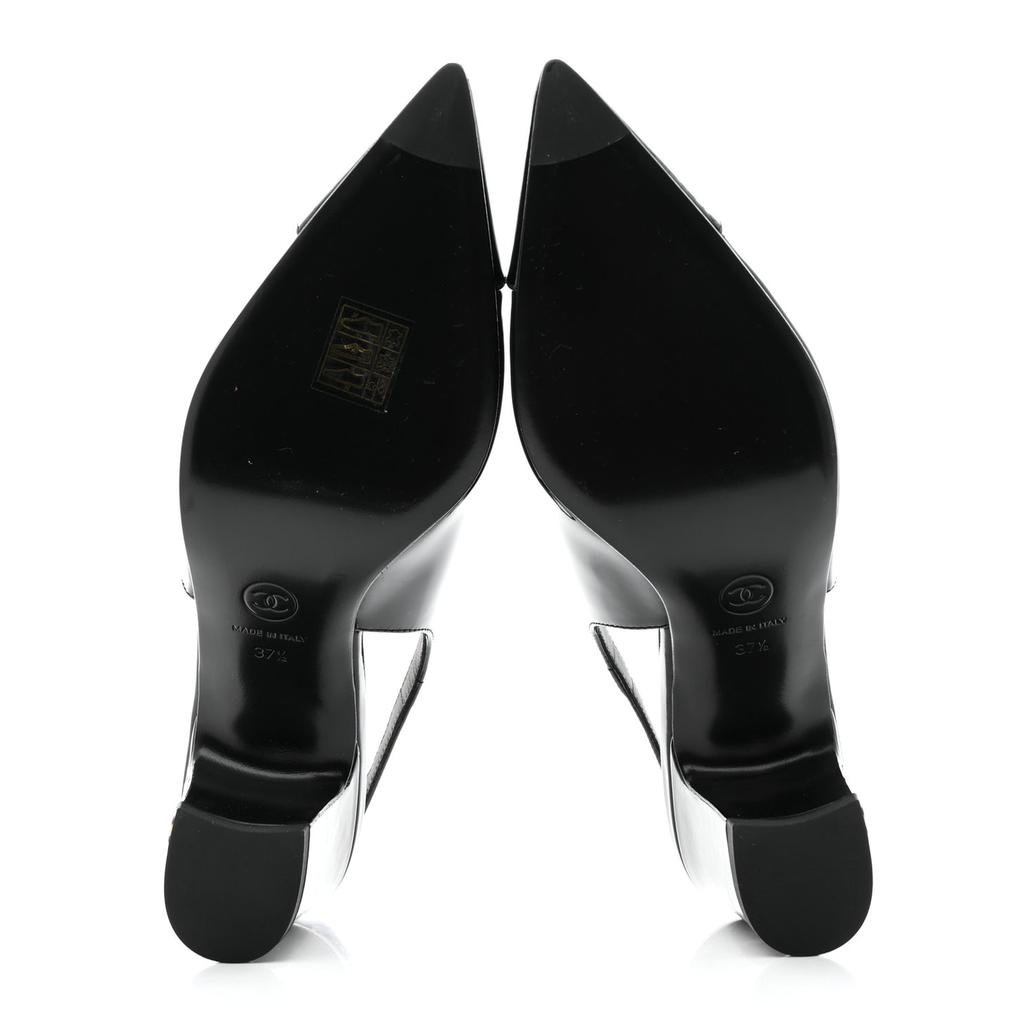Patent Calfskin Cap Toe CC Slingback Pumps 37.5 Black
