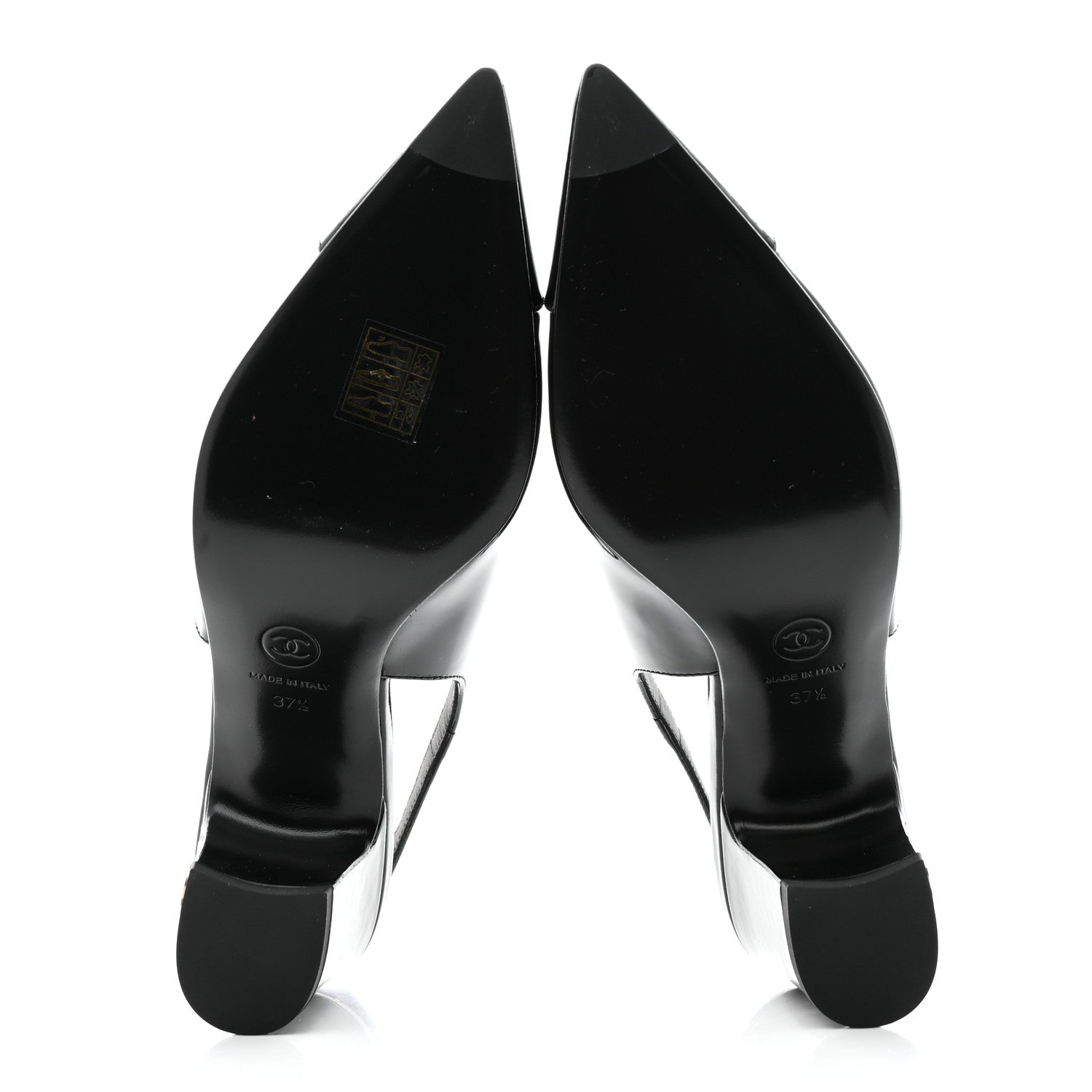 Chanel Patent Calfskin Cap Toe CC Slingback Pumps 37.5 Black 5 of 9