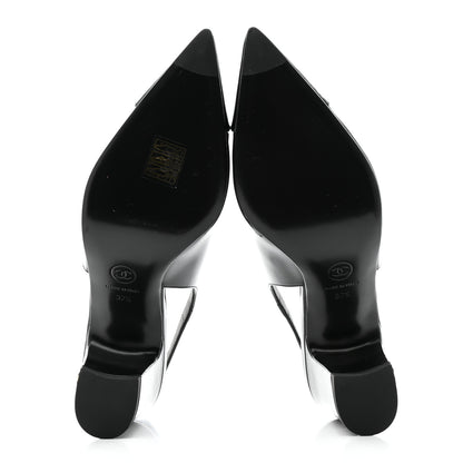 Chanel Patent Calfskin Cap Toe CC Slingback Pumps 37.5 Black 5 of 9