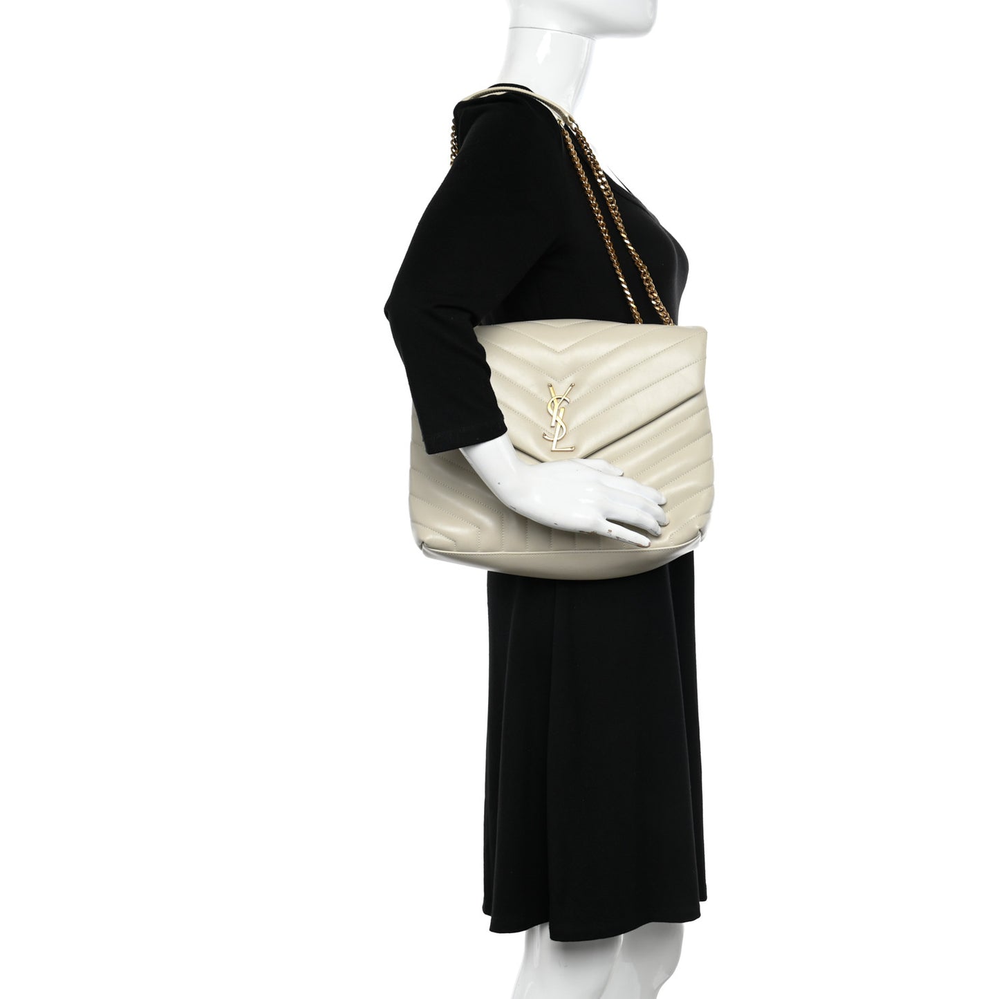Calfskin Y Quilted Monogram Medium Loulou Chain Satchel Crema Soft