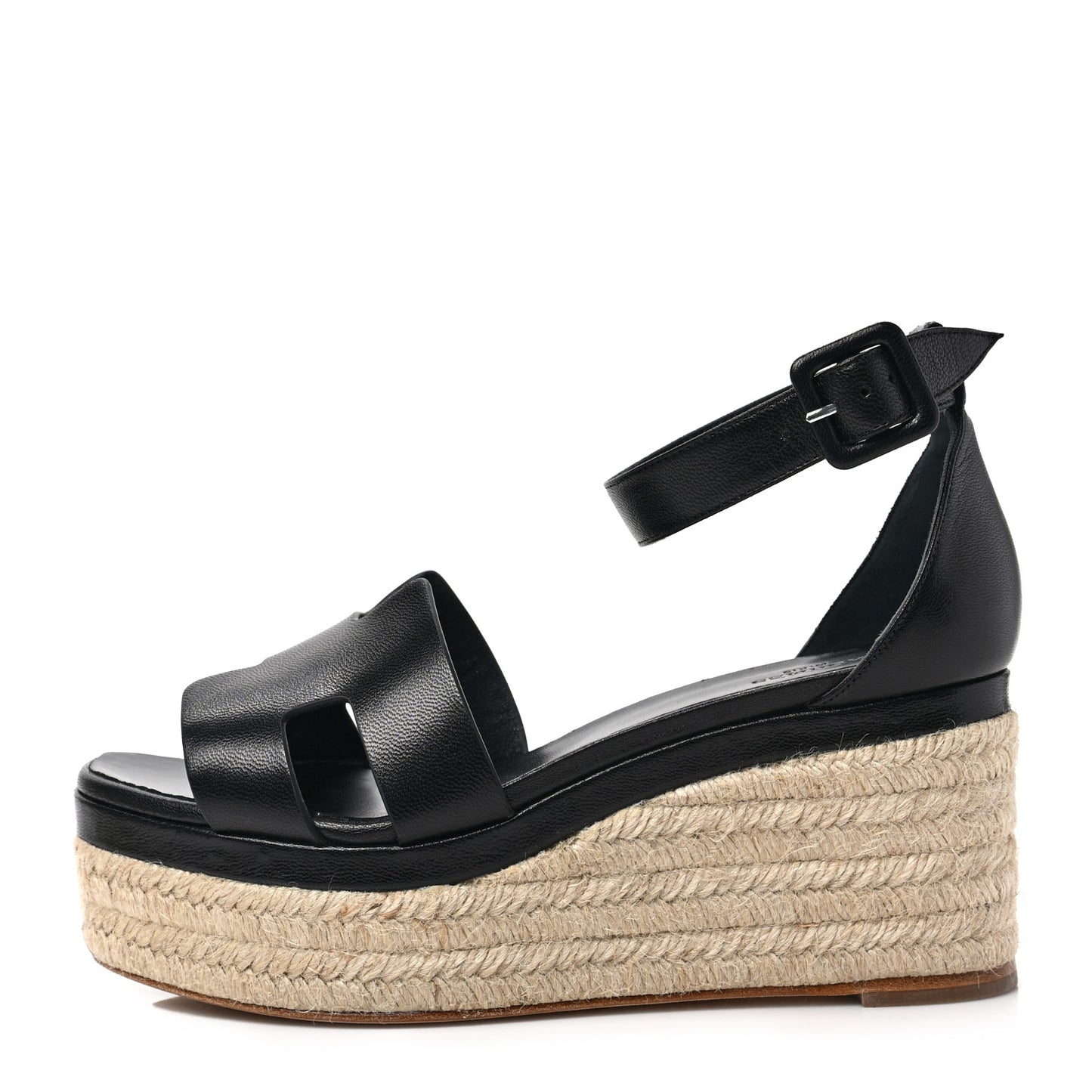 Goatskin Elda Espadrille Wedge Sandals 38 Black