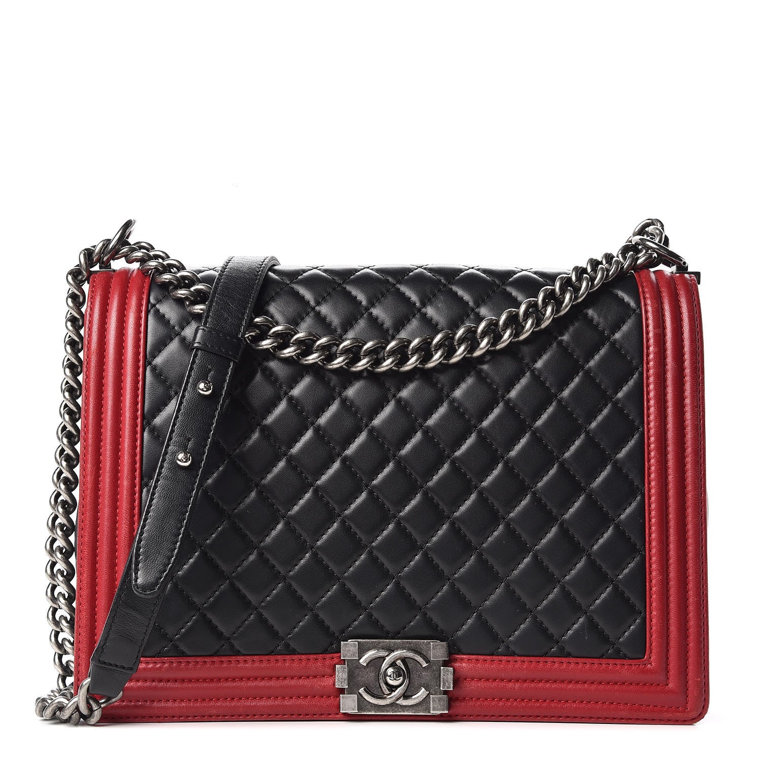 Chanel Lambskin Quilted Large Boy Flap Black Red 1 of 15