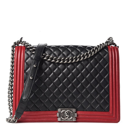 Chanel Lambskin Quilted Large Boy Flap Black Red 1 of 15