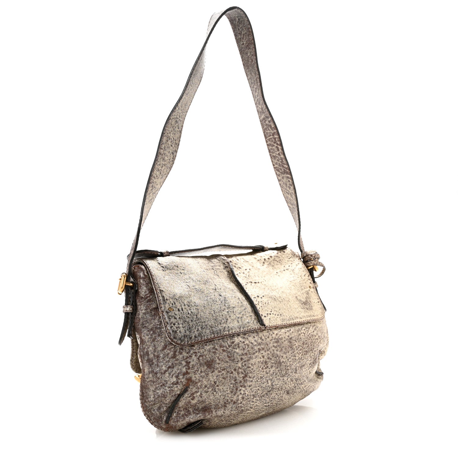 Chloe Metallic Pebbled Lambskin Paddington Satchel Grey 3 of 14
