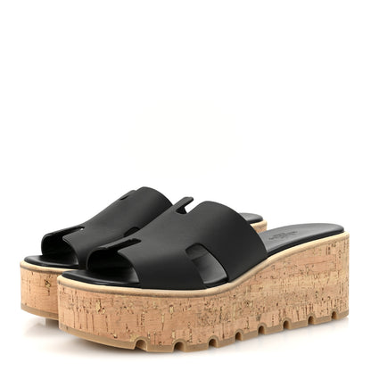 Hermes Calfskin Cork Eze 30 Sandals 39 Black 4 of 9