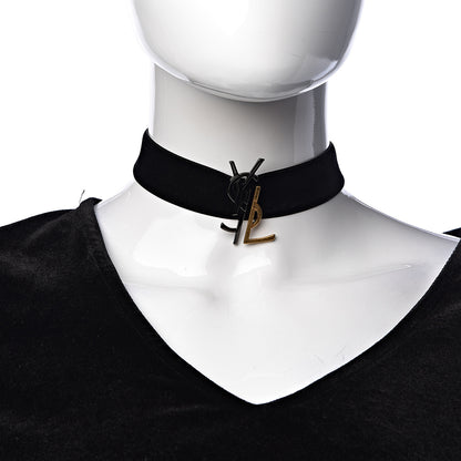 Saint Laurent Velvet Monogram Choker Black 2 of 5