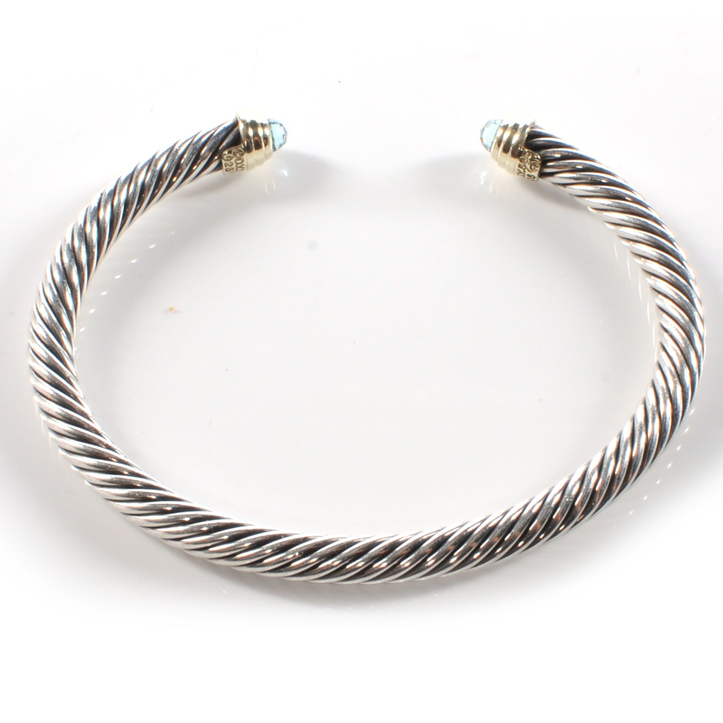 Sterling Silver 14k Blue Topaz 5mm Cable Collection Bracelet