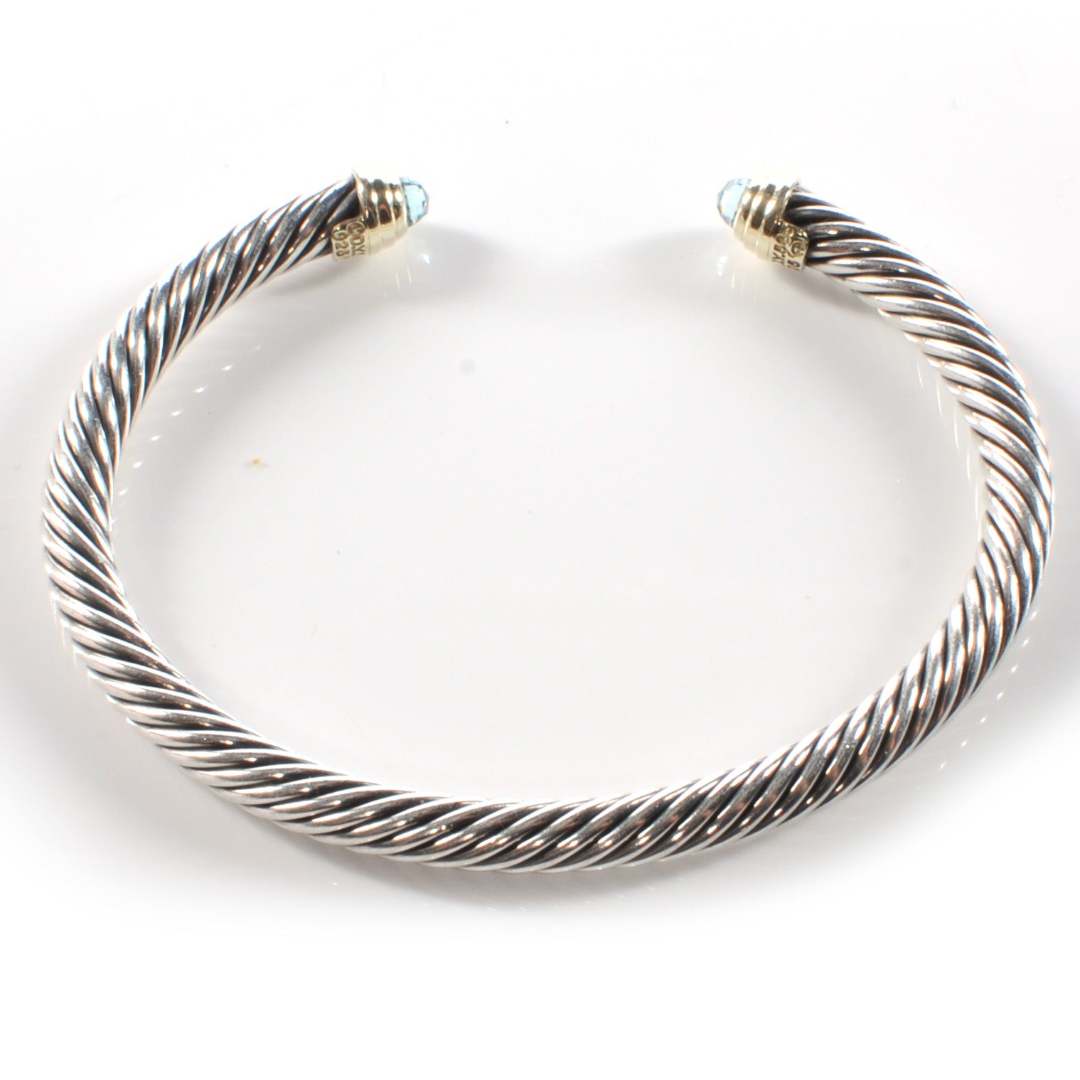 David Yurman Sterling Silver 14k Blue Topaz 5mm Cable Collection Bracelet 1 of 3