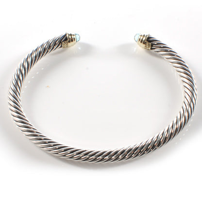 David Yurman Sterling Silver 14k Blue Topaz 5mm Cable Collection Bracelet 1 of 3