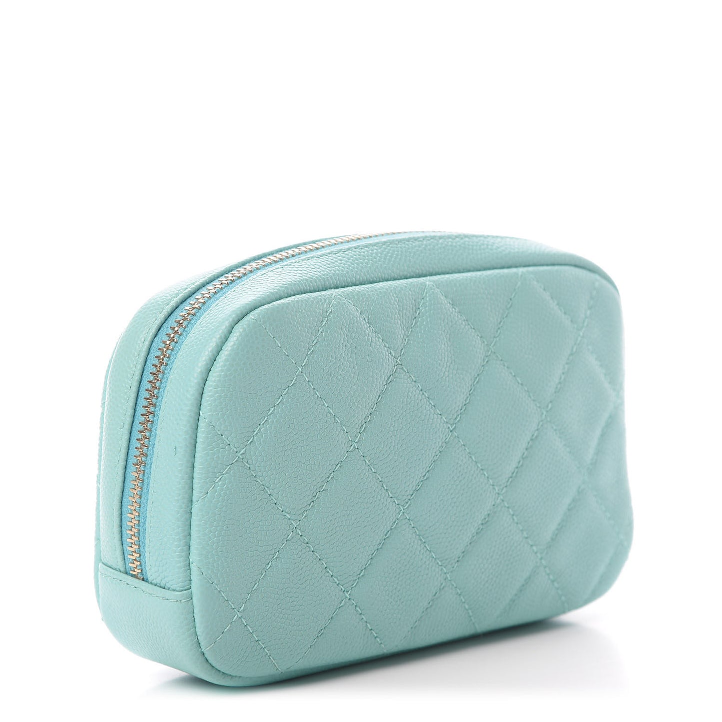 Caviar Quilted Small Curvy Pouch Cosmetic Case Light Blue