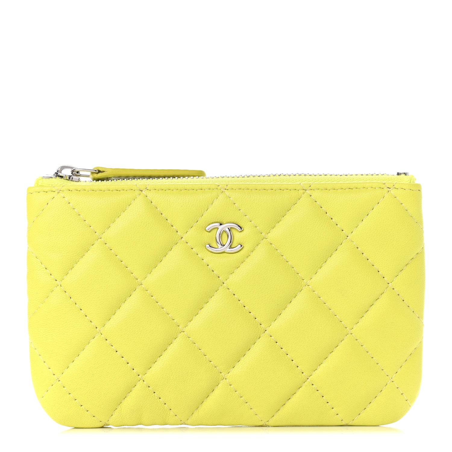 Chanel Lambskin Quilted Small Cosmetic Case Neon Yellow 1 of 9