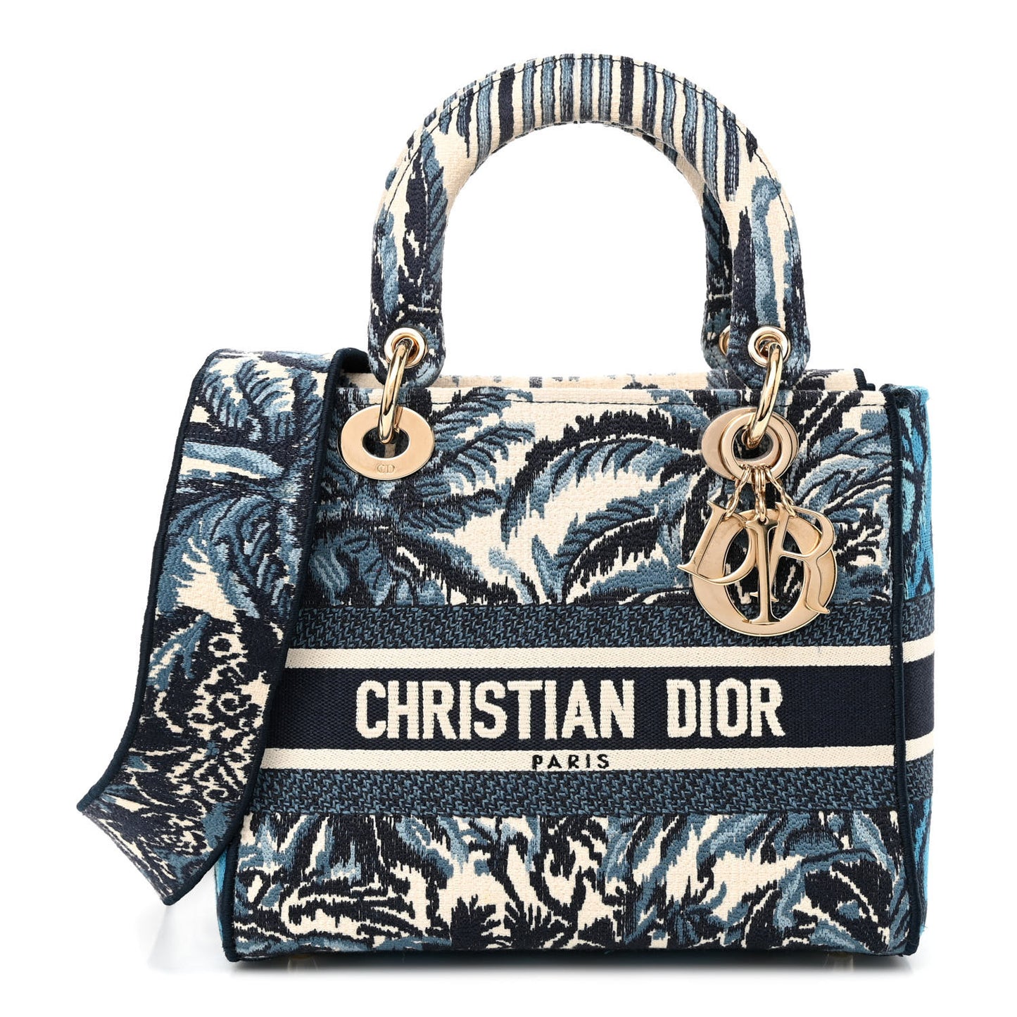 Canvas Embroidered Palm Tree Toile De Jouy Medium Lady D-Lite Blue