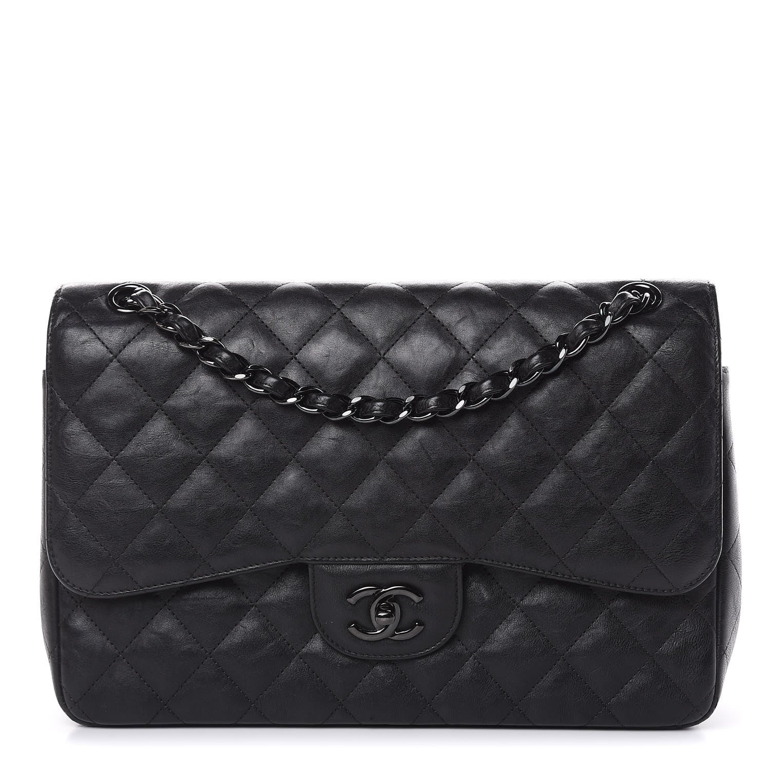 Chanel Crumpled Calfskin Quilted Jumbo Double Flap So Black 1 of 13