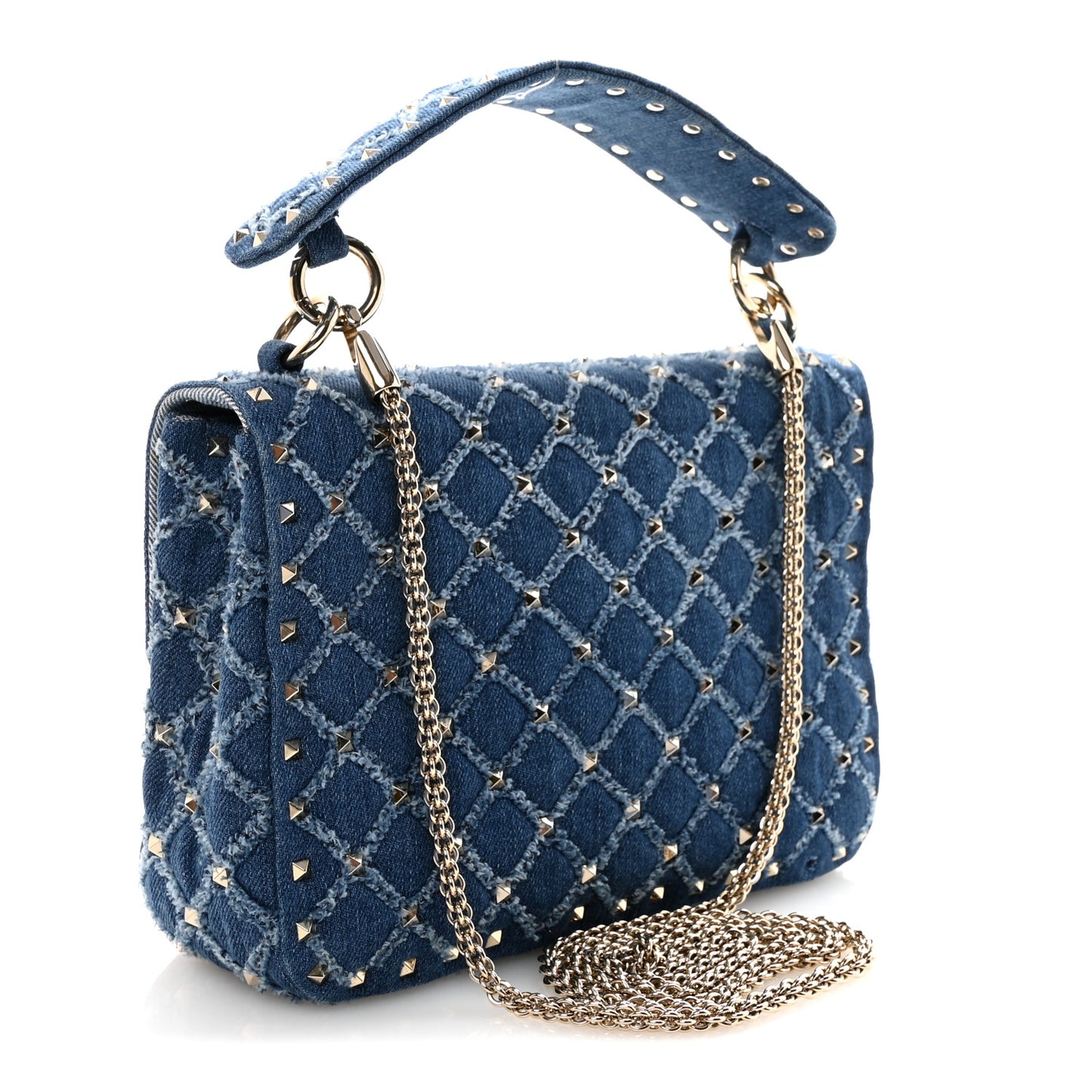 Denim Medium Rockstud Spike Shoulder Bag Denim