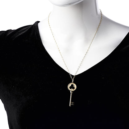 Tiffany 18K Yellow Gold Diamond Clover Key Pendant Necklace 2 of 6