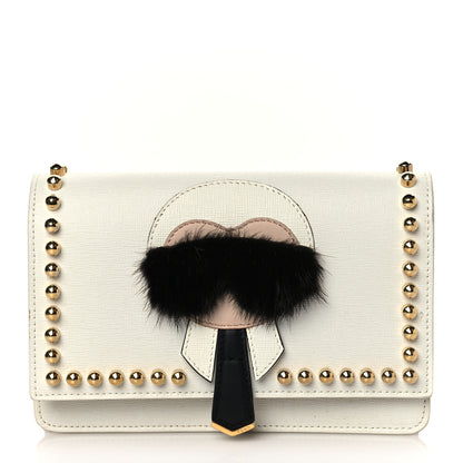 Fendi Vitello Elite Mink Fur Studded Karlito Tube Wallet on Chain White 1 of 12