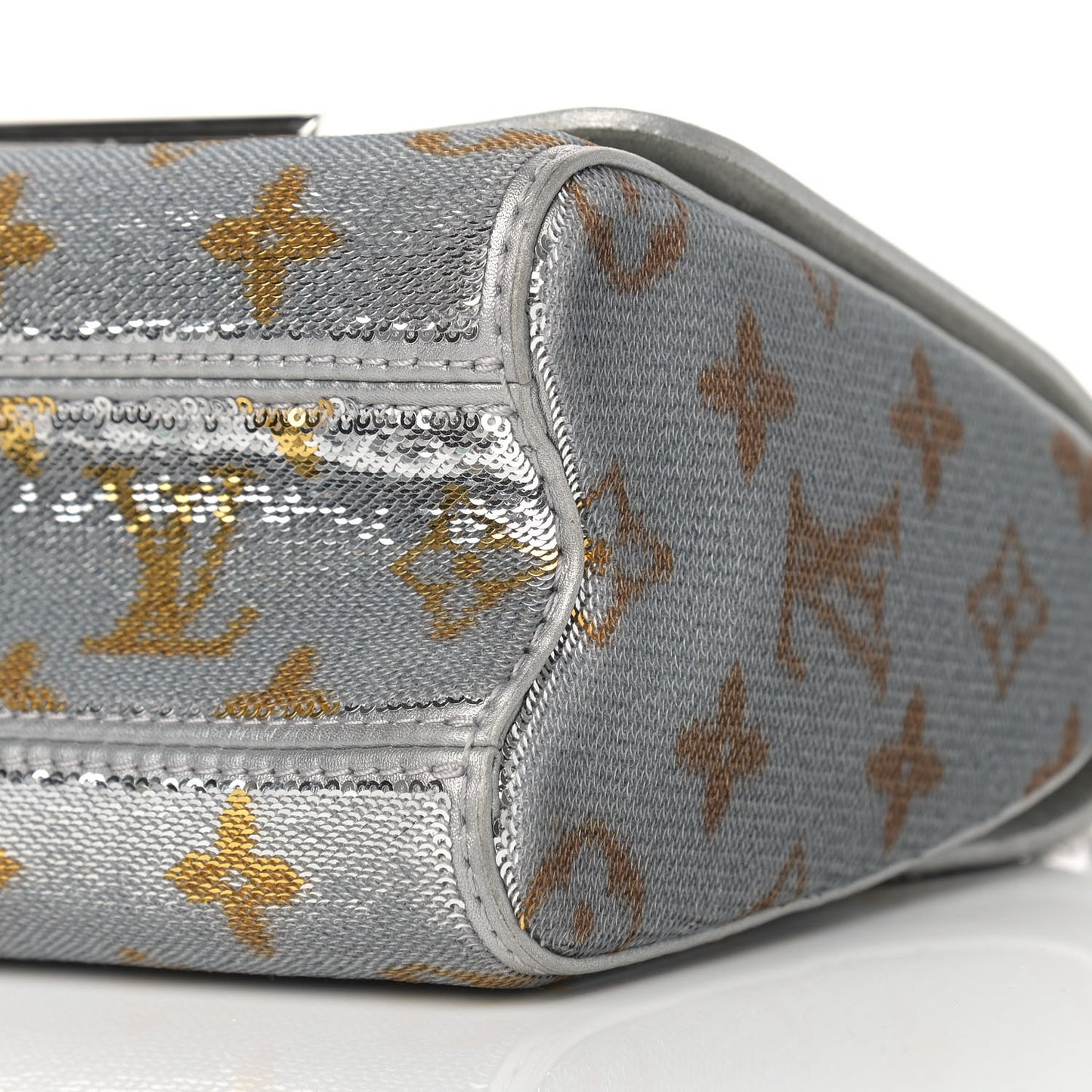 Sequins Monogram Twist Shoulder Bag PM Gold Silver