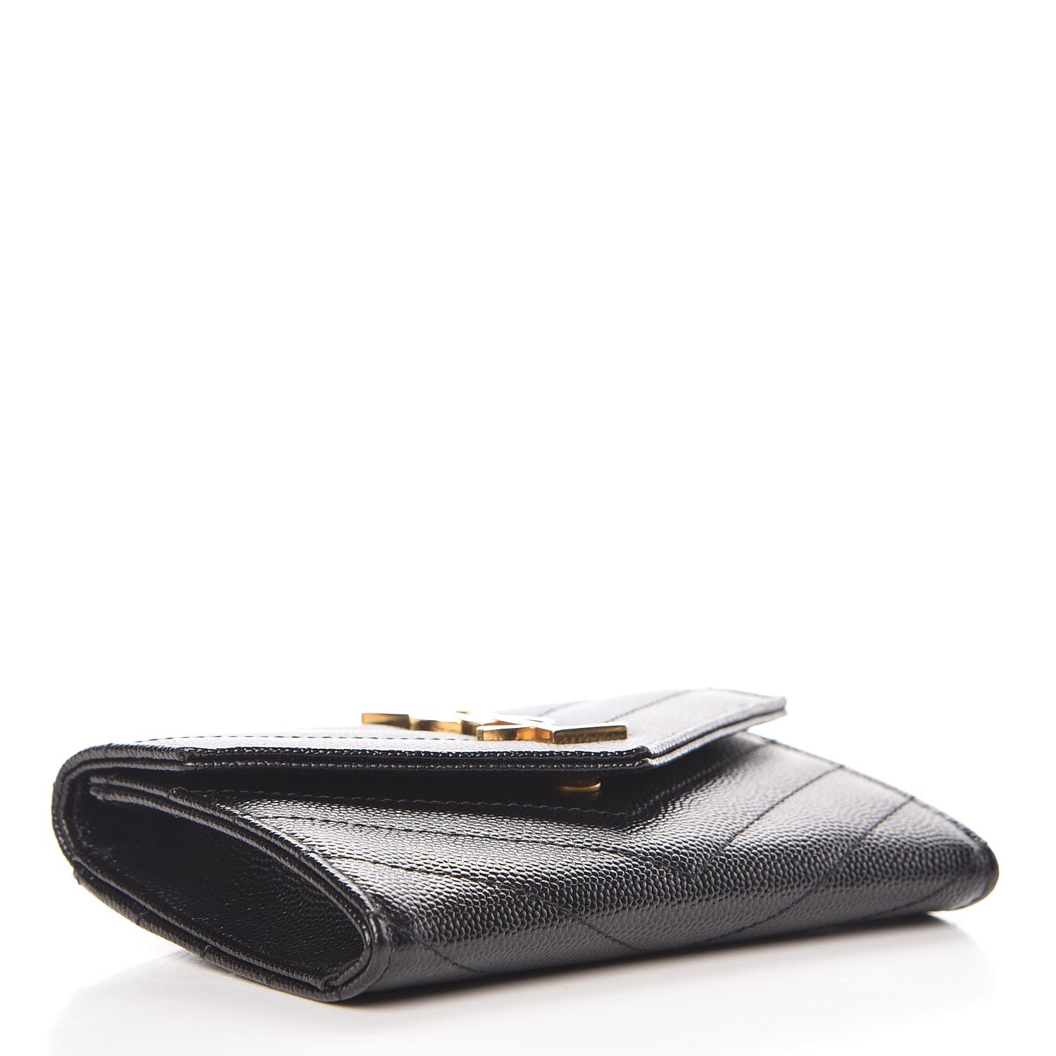 Saint Laurent Grain De Poudre Matelasse Chevron Small Monogram Envelope Wallet Black 4 of 8