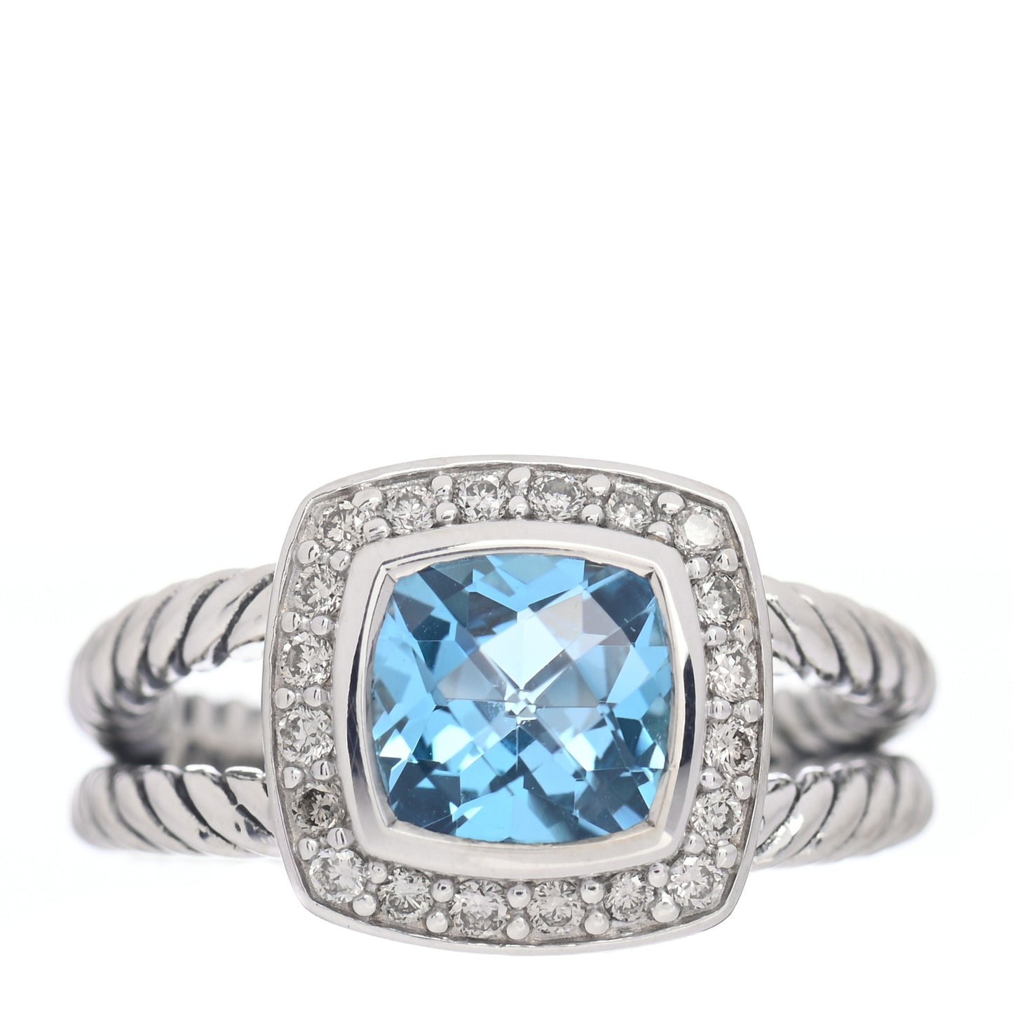Sterling Silver Diamond Blue Topaz 7mm Petite Albion Ring 49 5