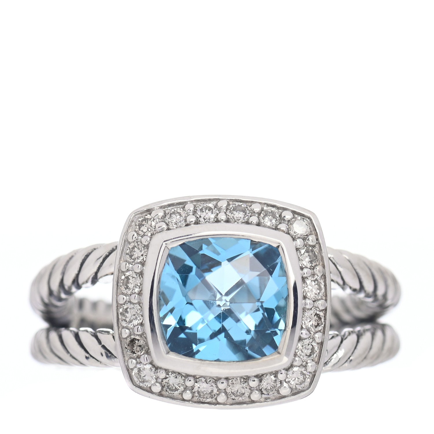 David Yurman Sterling Silver Diamond Blue Topaz 7mm Petite Albion Ring 49 5 1 of 5