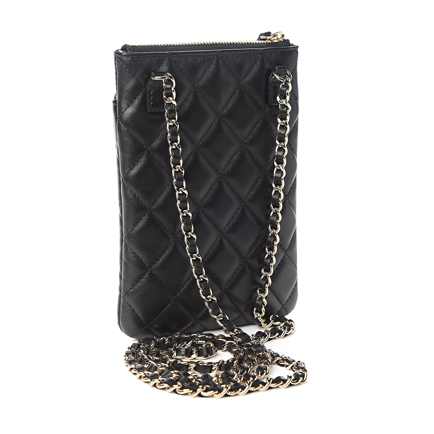 Lambskin Quilted CC Phone Holder Black