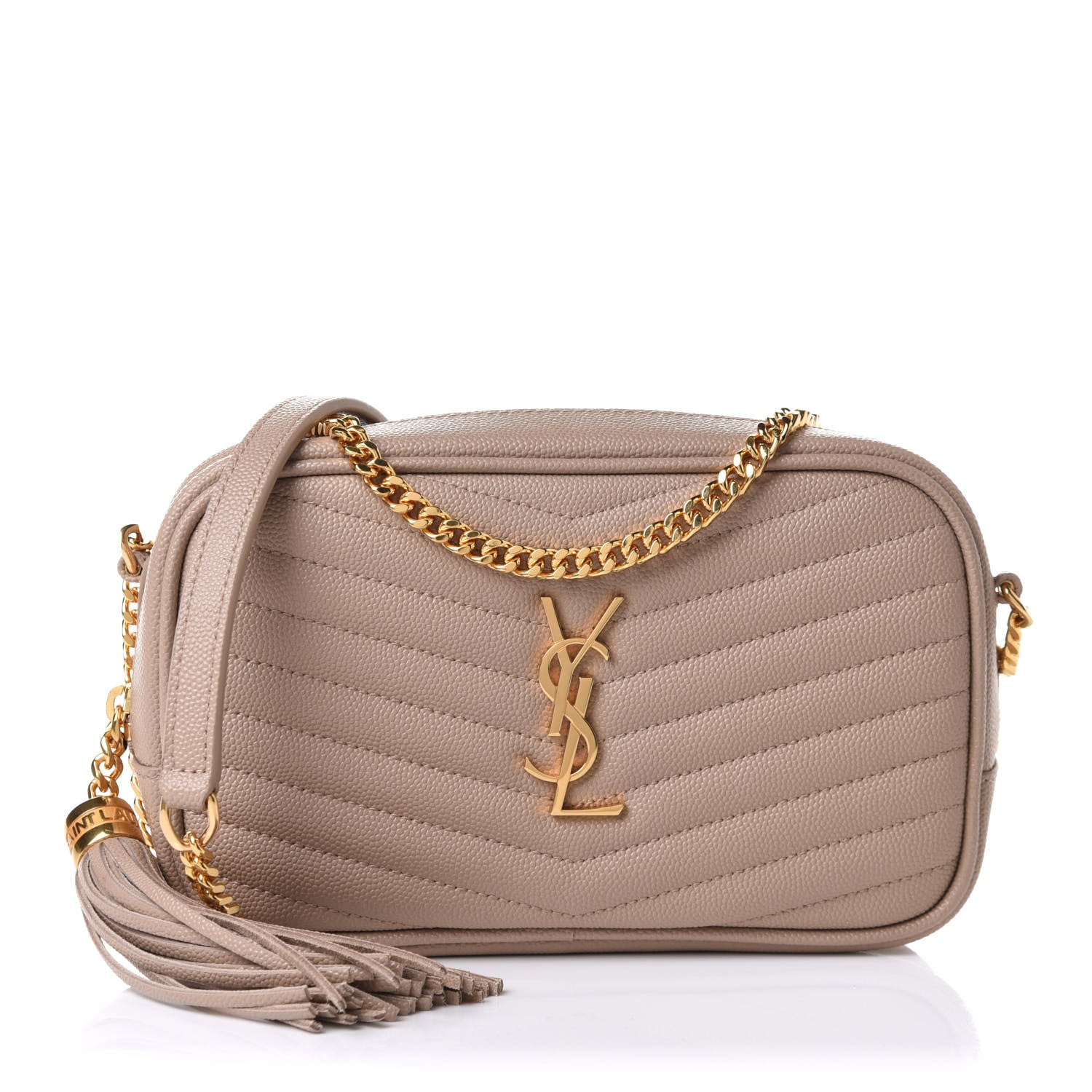 Saint Laurent Grain De Poudre Matelasse Monogram Mini Lou Camera Bag Dark Beige 1 of 10