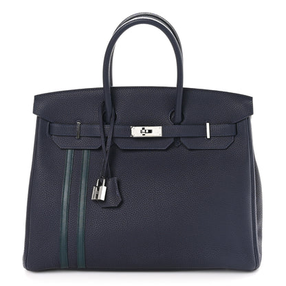 Hermes Togo Swift Officier Birkin 35 Bleu Nuit Vert Cypress 1 of 13