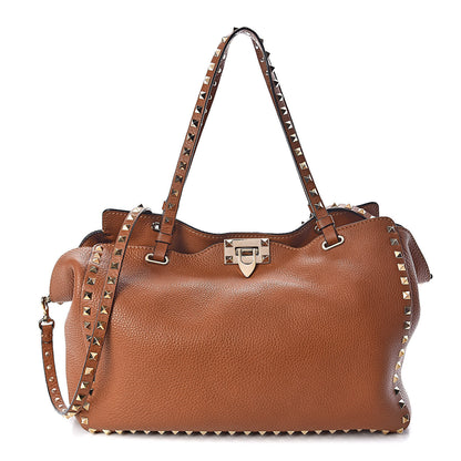 Valentino Garavani Pebbled Calfskin Medium Rockstud Tote Light Cuir 1 of 9