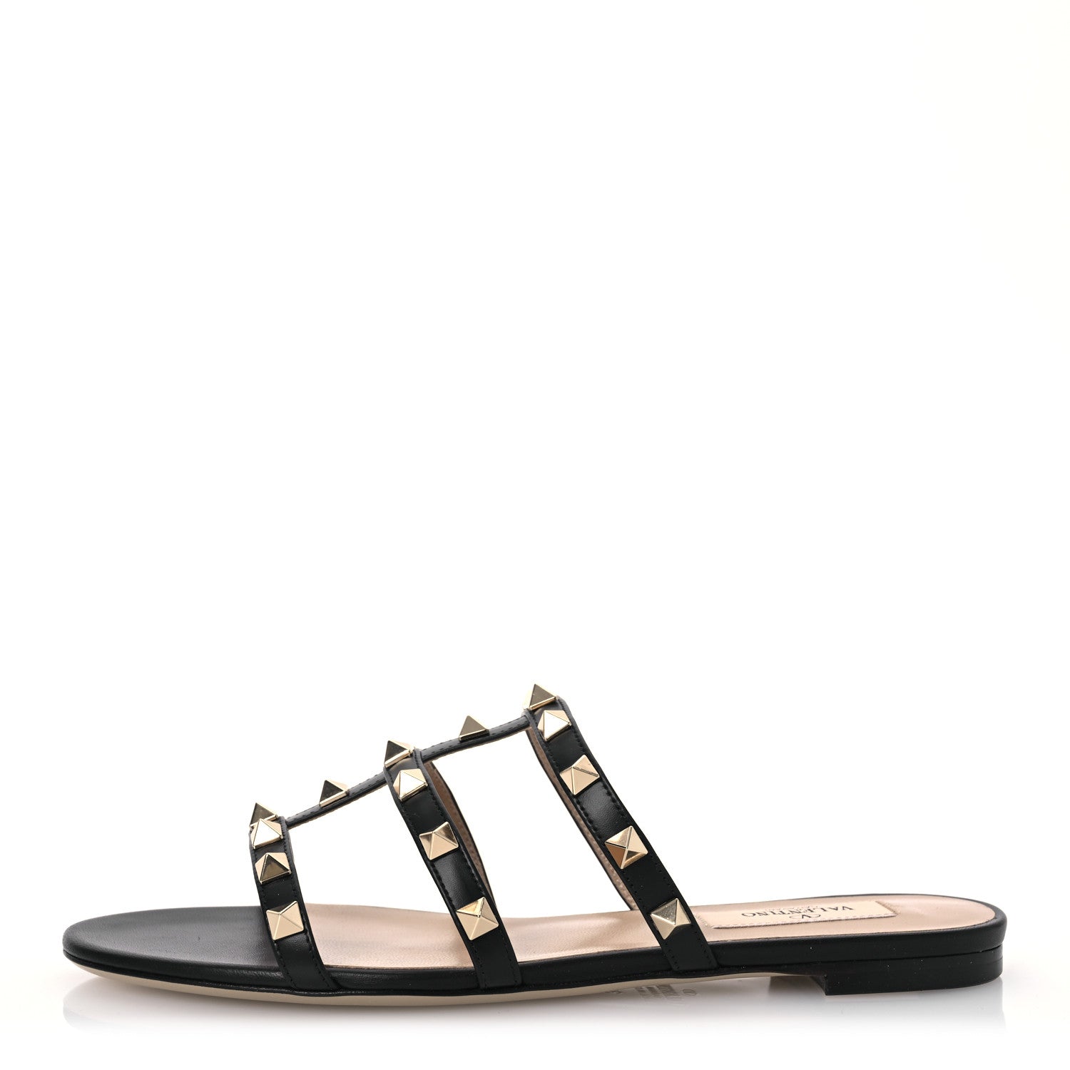 Valentino Garavani Nappa Rockstud Caged Flat Slide Sandals 36 Black 1 of 10