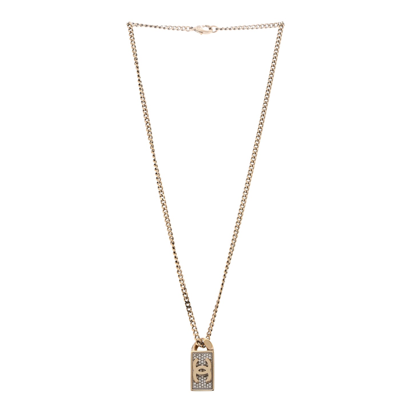 Crystal Dog Tag Charm Necklace Gold
