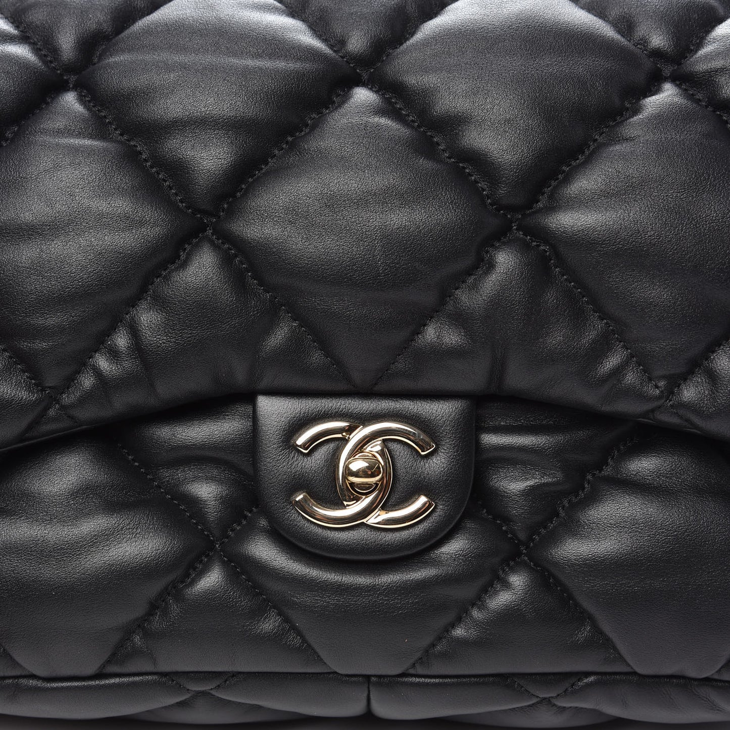 Calfskin Quilted Large Bubbly Flap Black