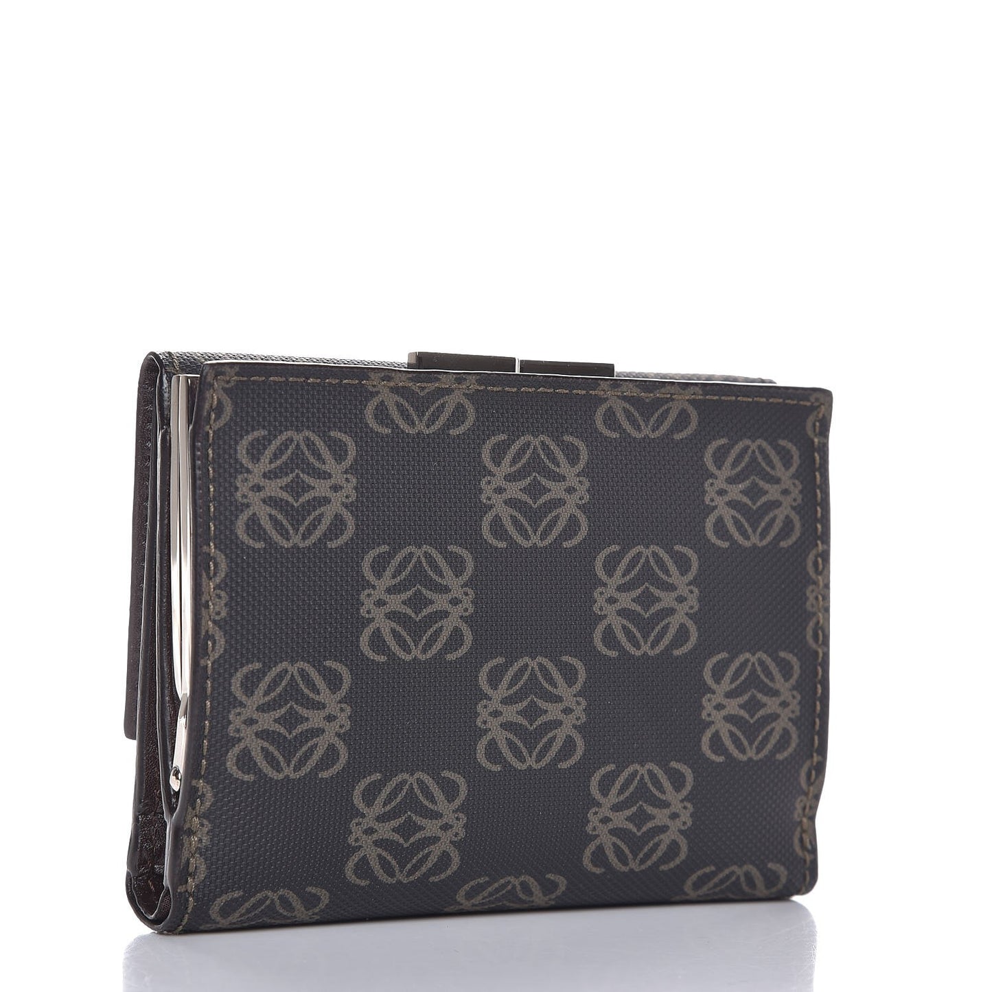 Coated Canvas Cowhide Anagram Logo Trifold Wallet Dark Brown