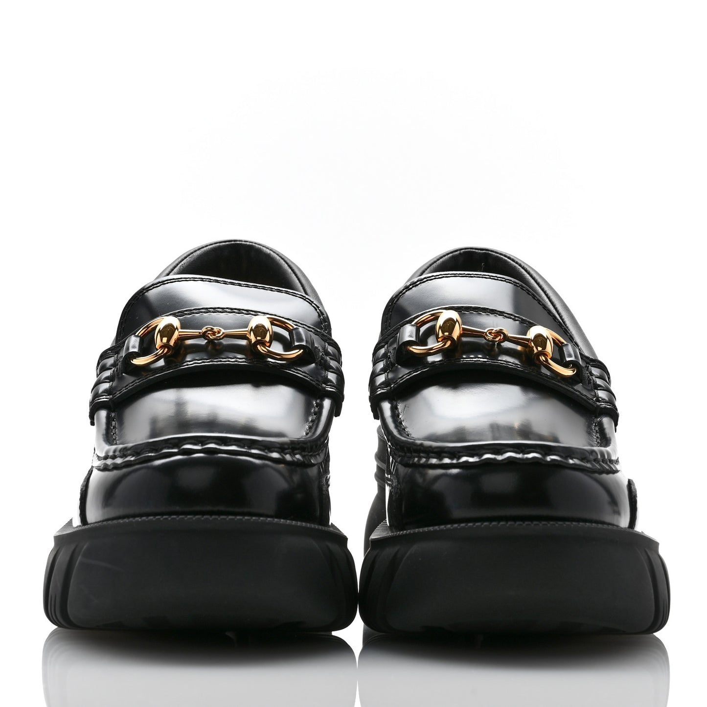 Magnum Calfskin Nappa Samoa Womens Horsebit Platform Chunky Lug Sole 40mm Loafers 35.5 Black