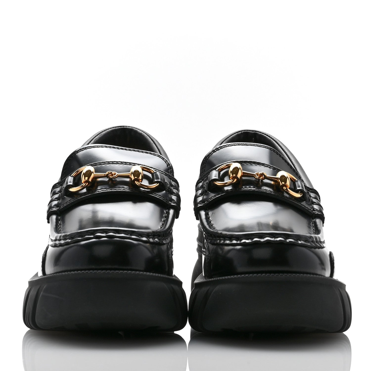 Gucci Magnum Calfskin Nappa Samoa Womens Horsebit Platform Chunky Lug Sole 40mm Loafers 35.5 Black 2 of 9