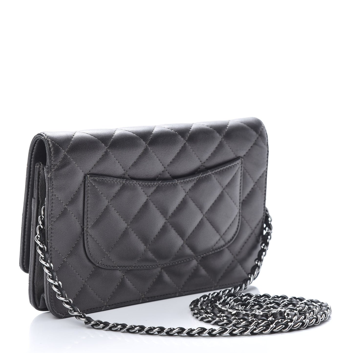 Iridescent Lambskin Quilted Wallet On Chain WOC Grey