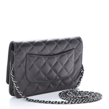 Chanel Iridescent Lambskin Quilted Wallet On Chain WOC Grey 3 of 15