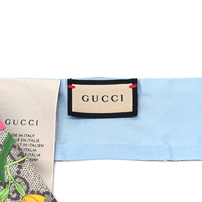 Gucci Silk Twill GG Monogram Special Flory Neck Bow Scarf Beige Sky Blue 3 of 4