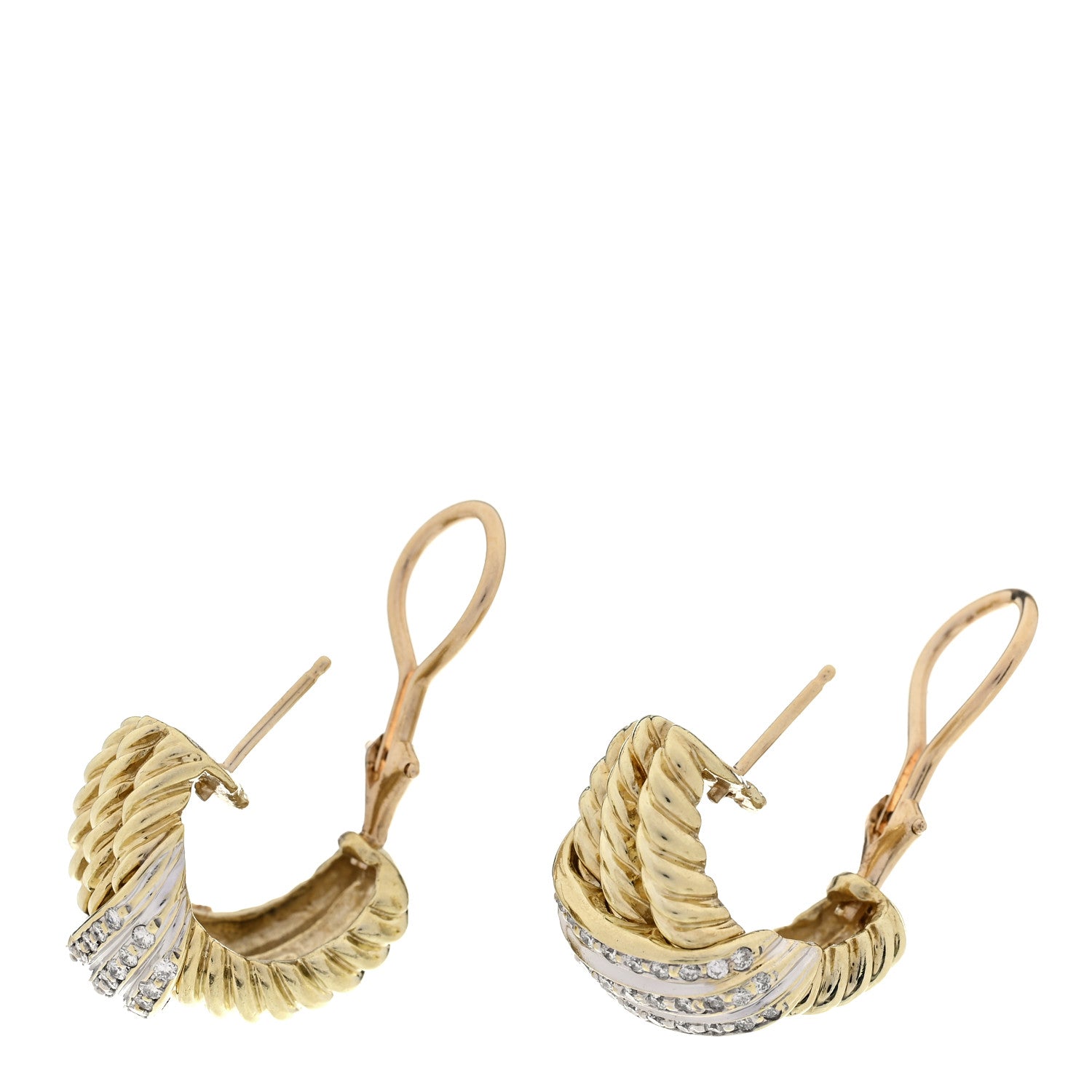 David Yurman 14K Yellow Gold Diamond Crossover 3 Row Hoop Earrings 3 of 4