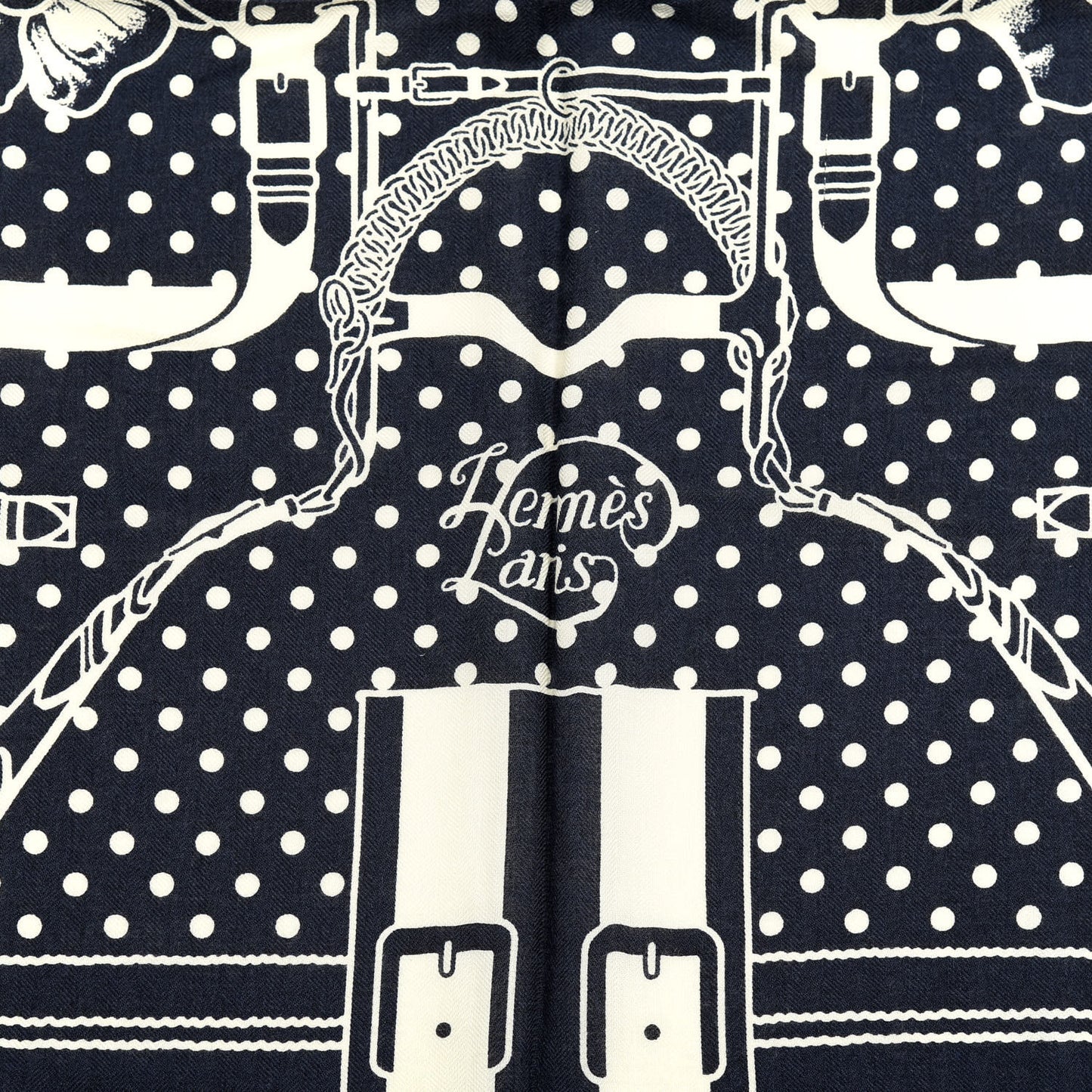 Silk Cashmere Grand Manege Bandana Shawl 140 Marine White
