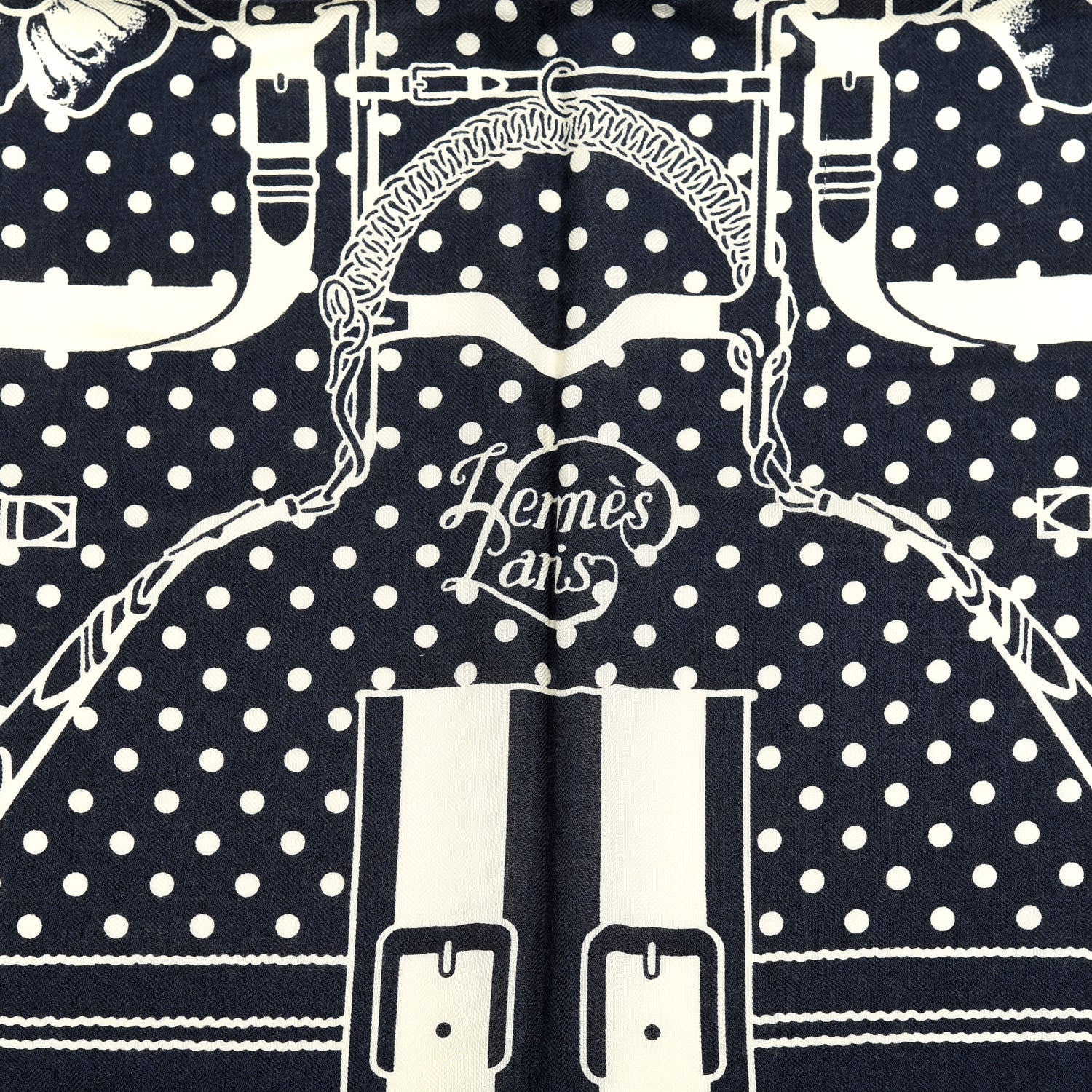 Hermes Silk Cashmere Grand Manege Bandana Shawl 140 Marine White 2 of 6