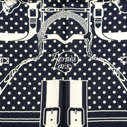 Hermes Silk Cashmere Grand Manege Bandana Shawl 140 Marine White 2 of 6