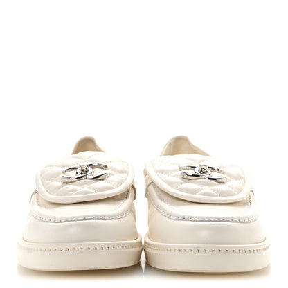 Chanel Lambskin Quilted CC Turnlock Loafers 37 White 3 of 11