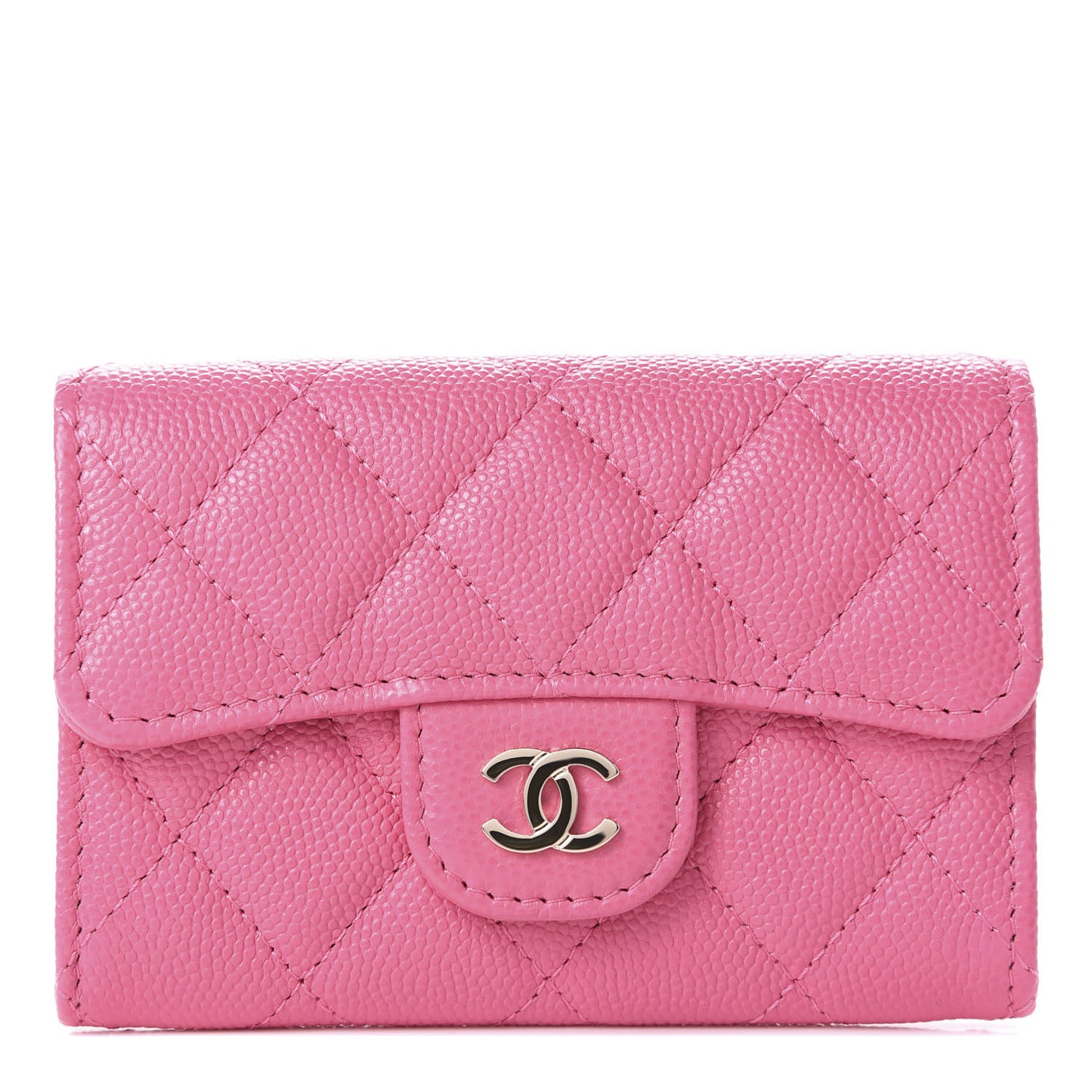 Caviar Quilted Flap Card Holder Wallet Pink