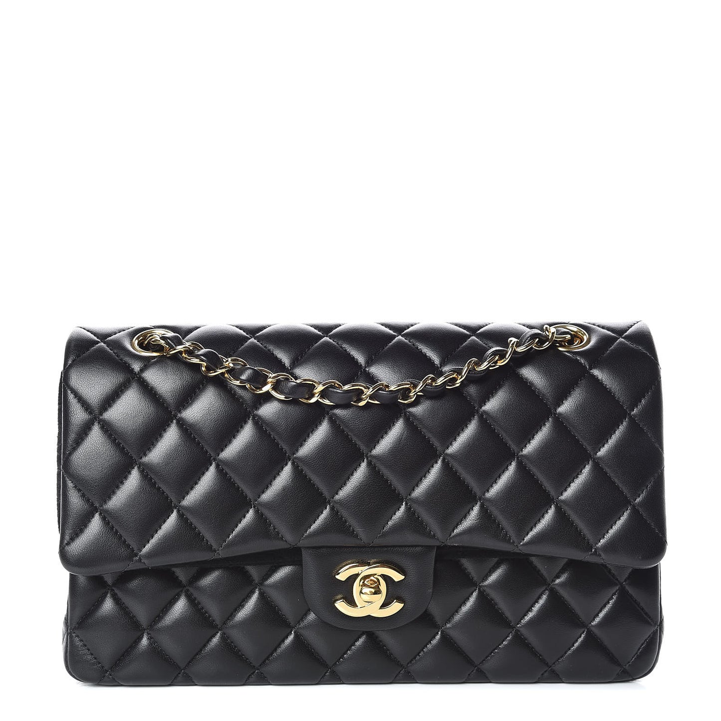 Lambskin Quilted Medium Double Flap Black