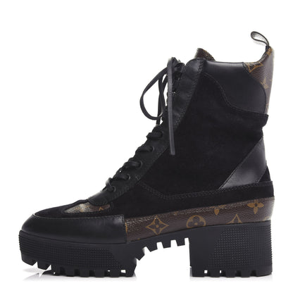 Louis Vuitton Suede Calfskin Monogram Laureate Platform Desert Boots 40 Black 1 of 10