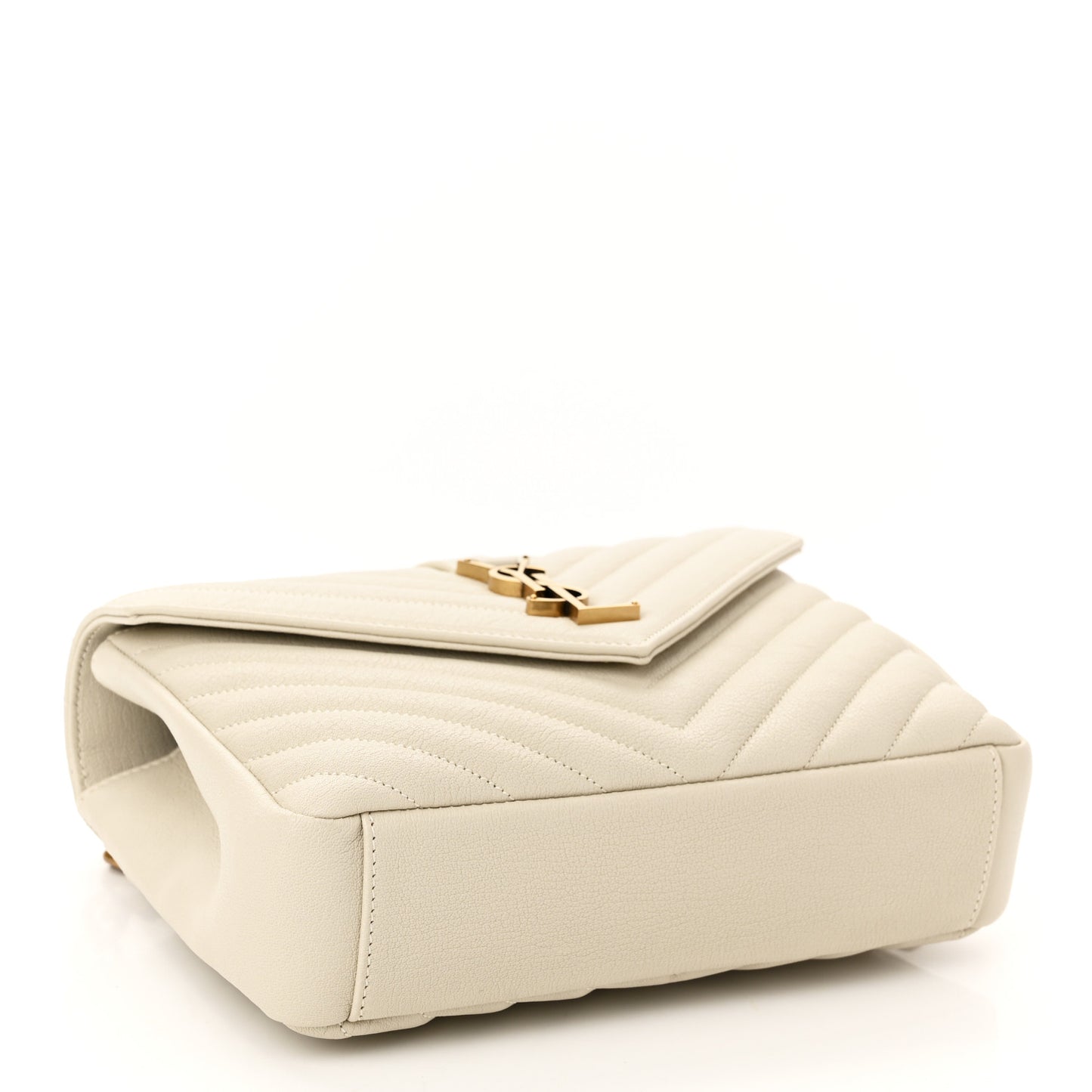 Sheepskin Matelasse Chevron Monogram Medium College Bag Crema Soft